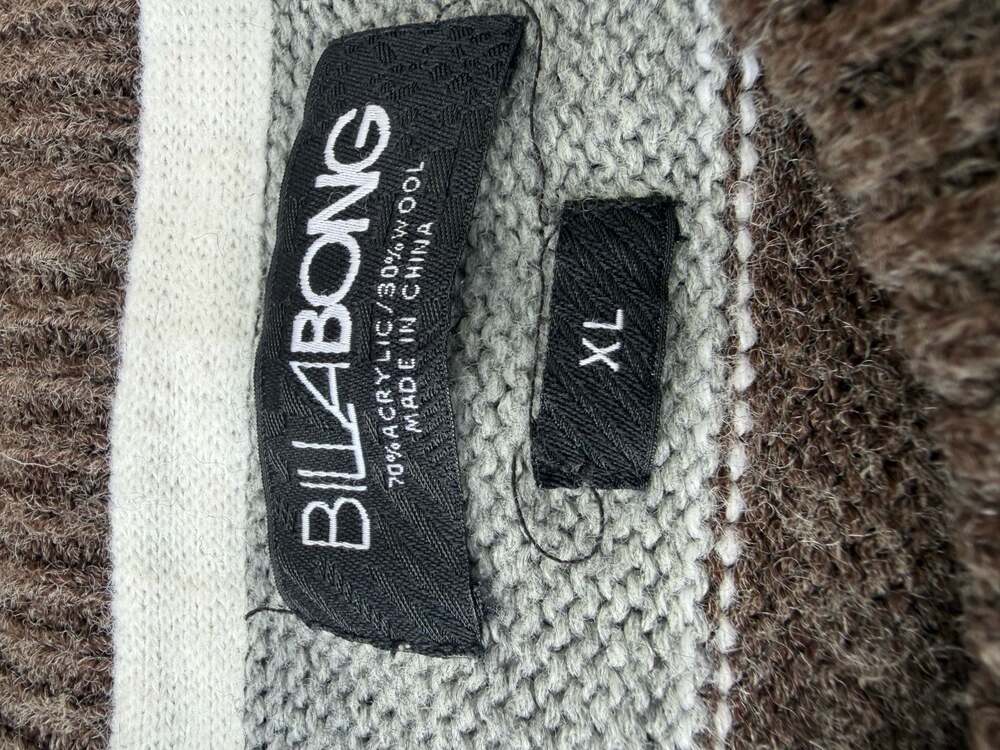 Billabong Men's Brown and Grey Striped Crewneck Knit Sweater - Picture 3 of 4